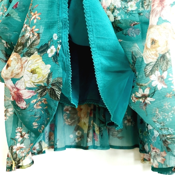 Nwot Maeve by Anthropologie Teal Floral Emmy Longsleeve Dress - Picture 10 of 16